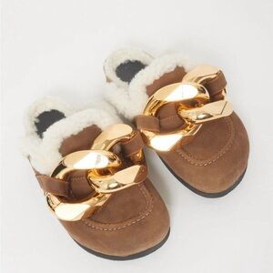 JW Anderson Brown Suede Shearling Chain Mule Size 44 Brand New